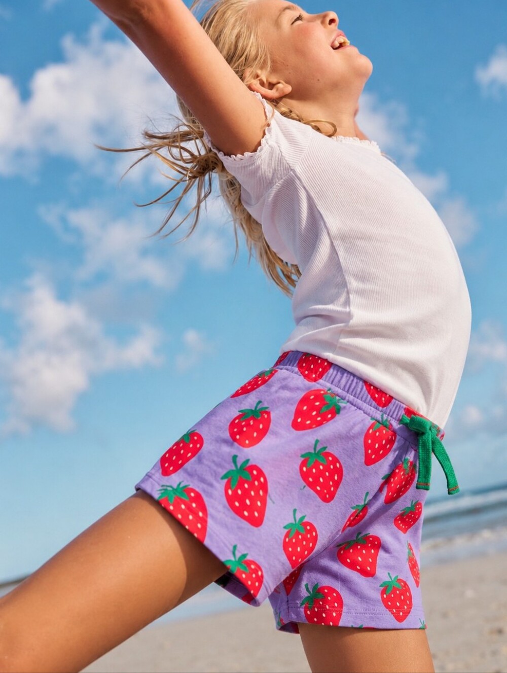 Mini Boden Towelling Shorts With Strawberry Print